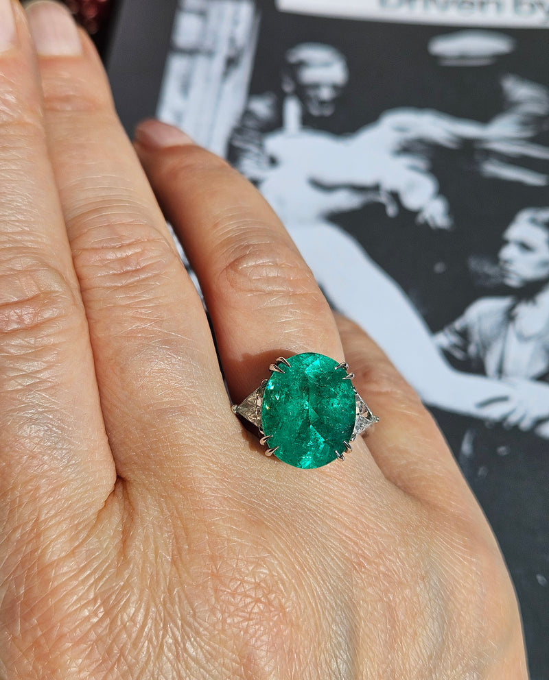 AGL Minor Oil Colombian 10ctw Emerald & Diamond Three Stone