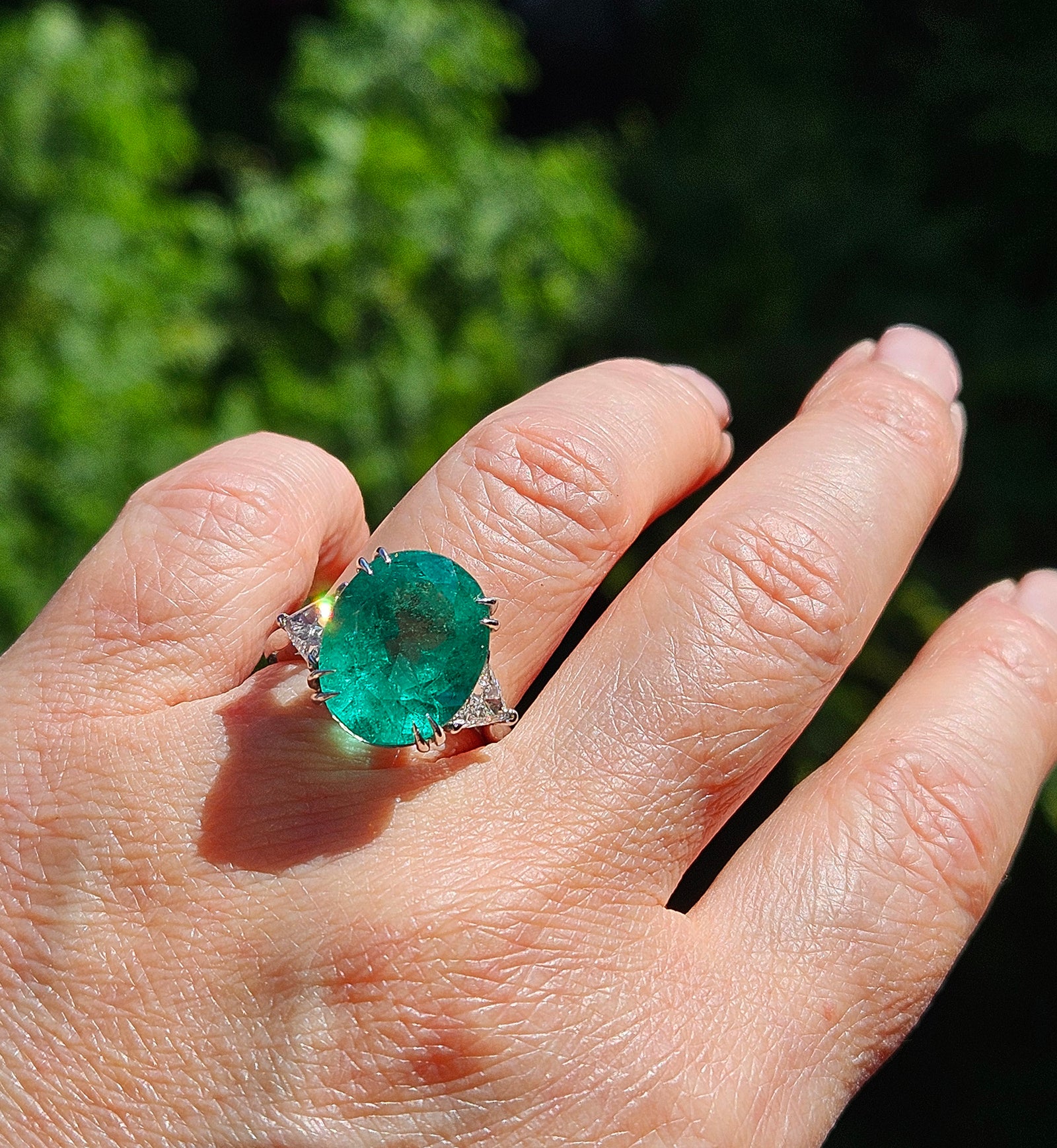 AGL Minor Oil Colombian 10ctw Emerald & Diamond Three Stone