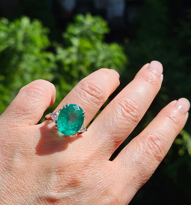 AGL Minor Oil Colombian 10ctw Emerald & Diamond Three Stone