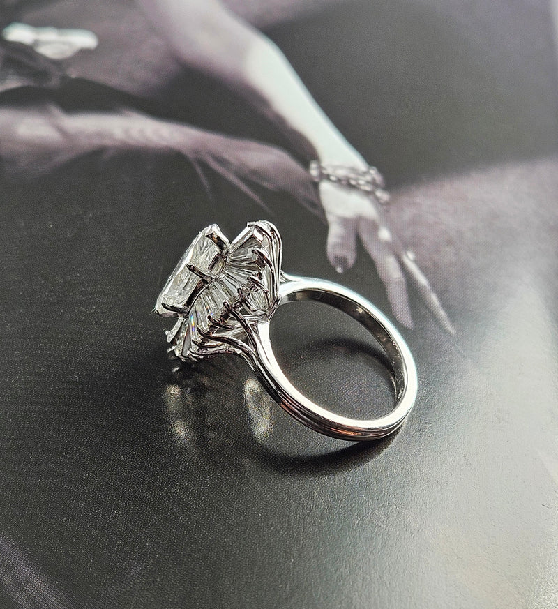 Vintage 1950s GIA 4.67ct Marquise Diamond Ballerina Cocktail 18K White Gold Ring