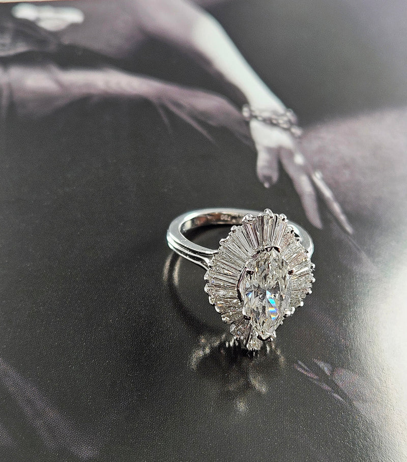 Vintage 1950s GIA 4.67ct Marquise Diamond Ballerina Cocktail 18K White Gold Ring