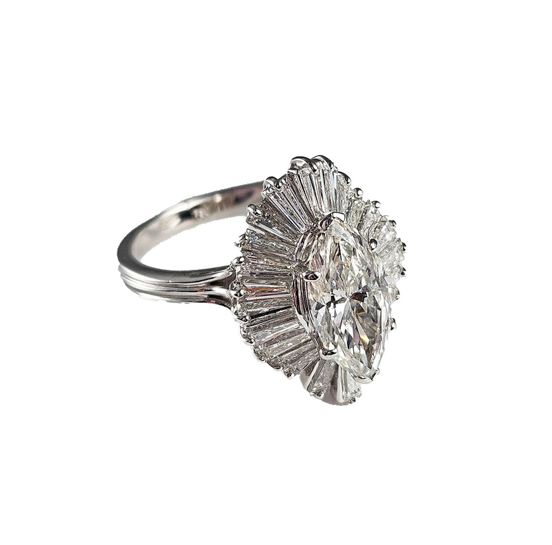 Vintage 1950s GIA 4.67ct Marquise Diamond Ballerina Cocktail 18K White Gold Ring