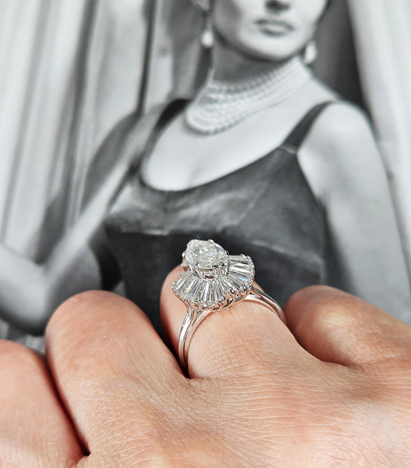Vintage 1950s GIA 4.67ct Marquise Diamond Ballerina Cocktail 18K White Gold Ring