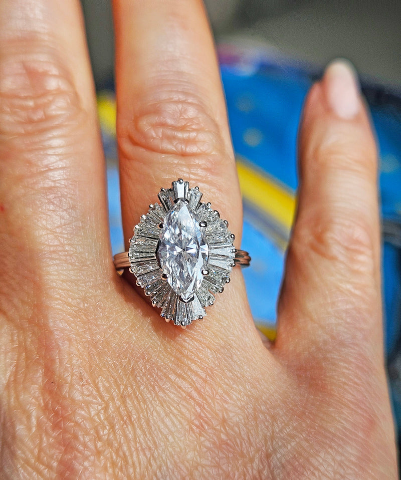 Vintage 1950s GIA 4.67ct Marquise Diamond Ballerina Cocktail 18K White Gold Ring