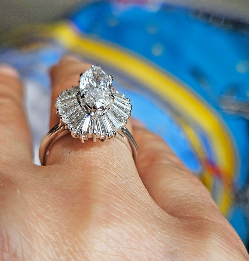 Vintage 1950s GIA 4.67ct Marquise Diamond Ballerina Cocktail 18K White Gold Ring