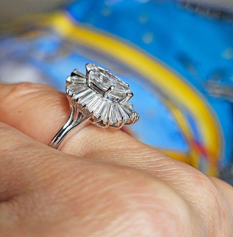 Vintage 1950s GIA 4.67ct Marquise Diamond Ballerina Cocktail 18K White Gold Ring