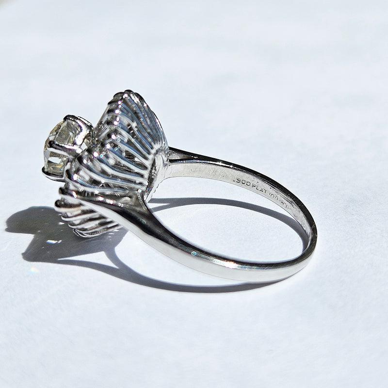 Vintage Estate GIA 4.06ct Old European Cut Diamond Ballerina Cocktail Platinum Ring
