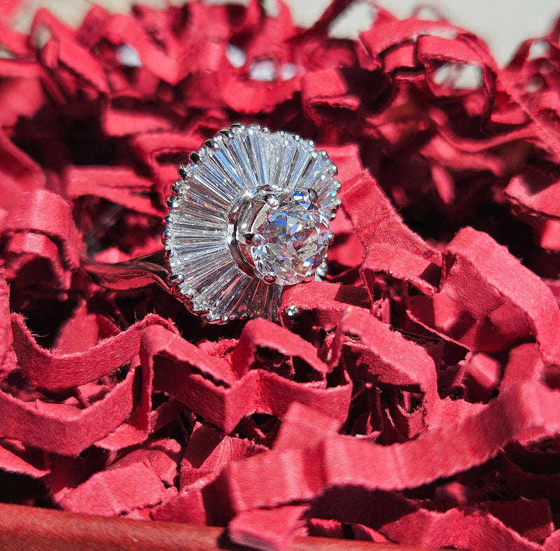 Vintage Estate GIA 4.06ct Old European Cut Diamond Ballerina Cocktail Platinum Ring