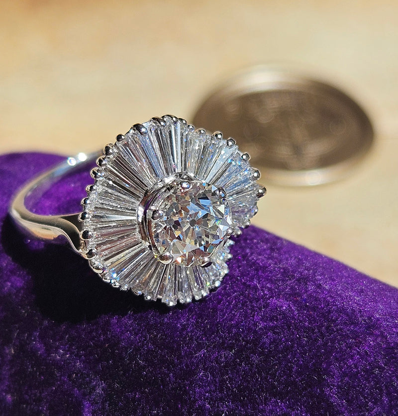 Vintage Estate GIA 4.06ct Old European Cut Diamond Ballerina Cocktail Platinum Ring