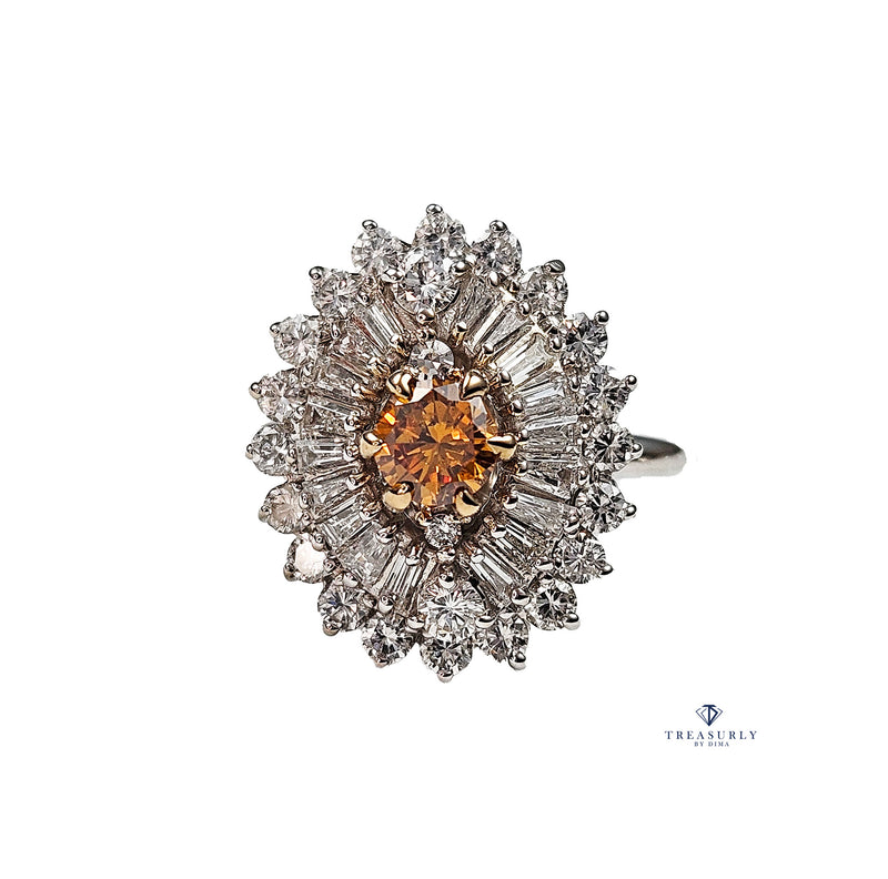 Vintage Shy 3.0ctw GIA Fancy ORANGE Diamond Ballerina Cocktail 14k White Gold Ring