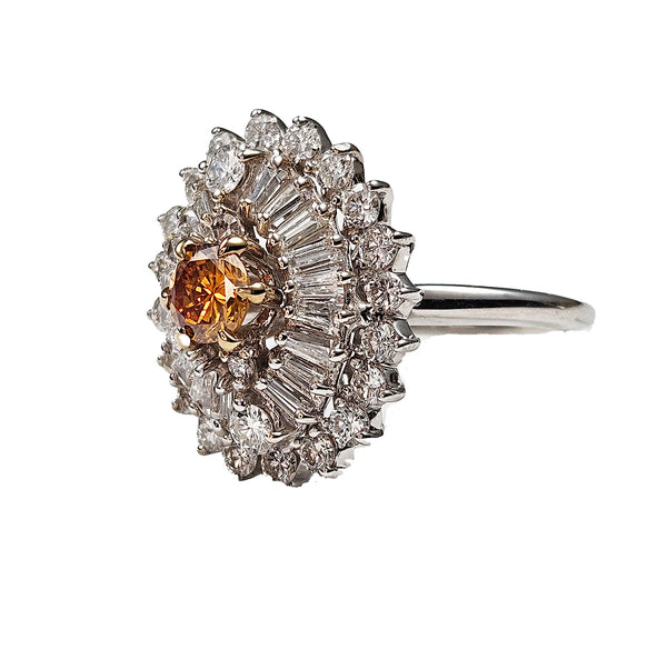 Vintage Shy 3.0ctw GIA Fancy ORANGE Diamond Ballerina Cocktail 14k White Gold Ring
