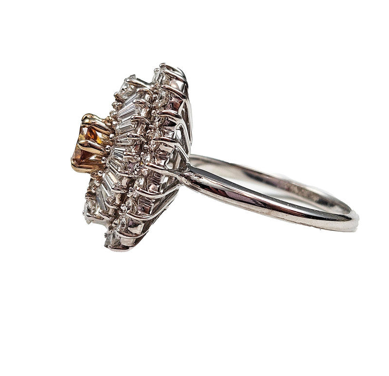Vintage Shy 3.0ctw GIA Fancy ORANGE Diamond Ballerina Cocktail 14k White Gold Ring