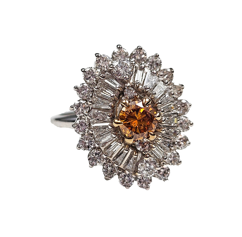 Vintage Shy 3.0ctw GIA Fancy ORANGE Diamond Ballerina Cocktail 14k White Gold Ring
