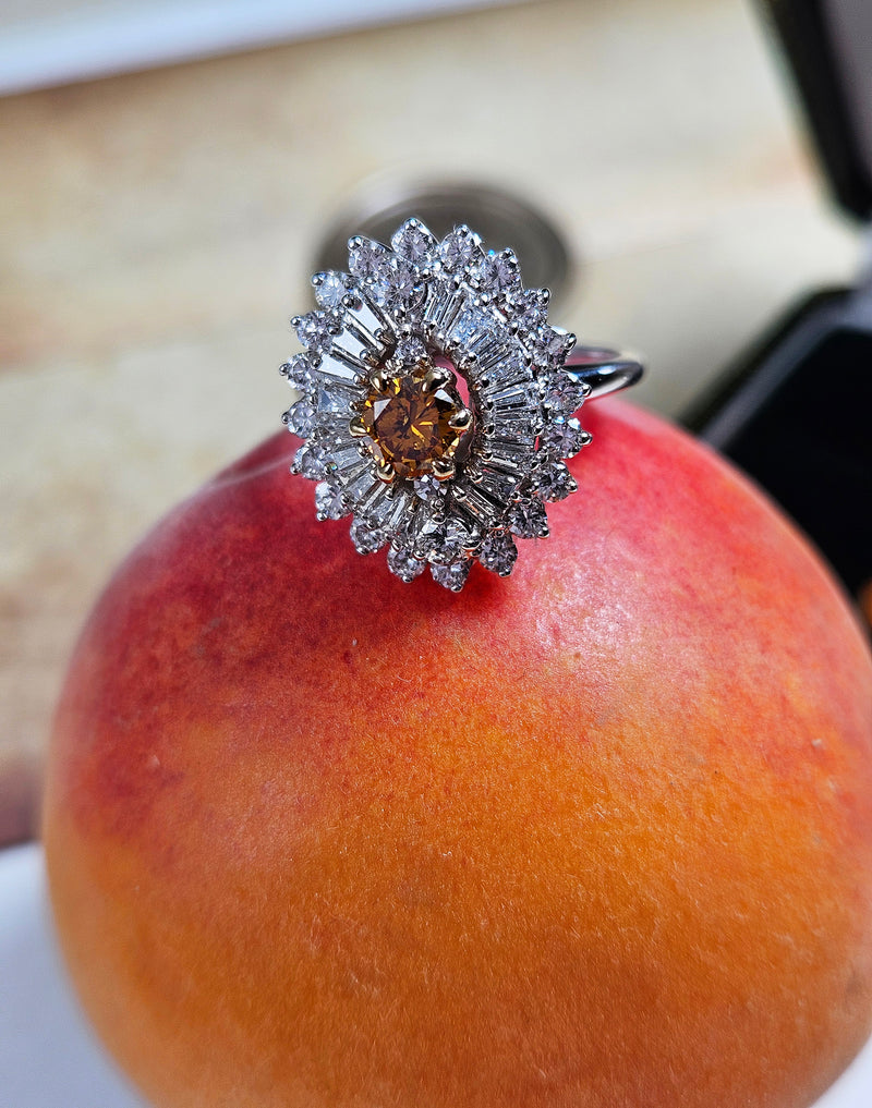 Vintage Shy 3.0ctw GIA Fancy ORANGE Diamond Ballerina Cocktail 14k White Gold Ring