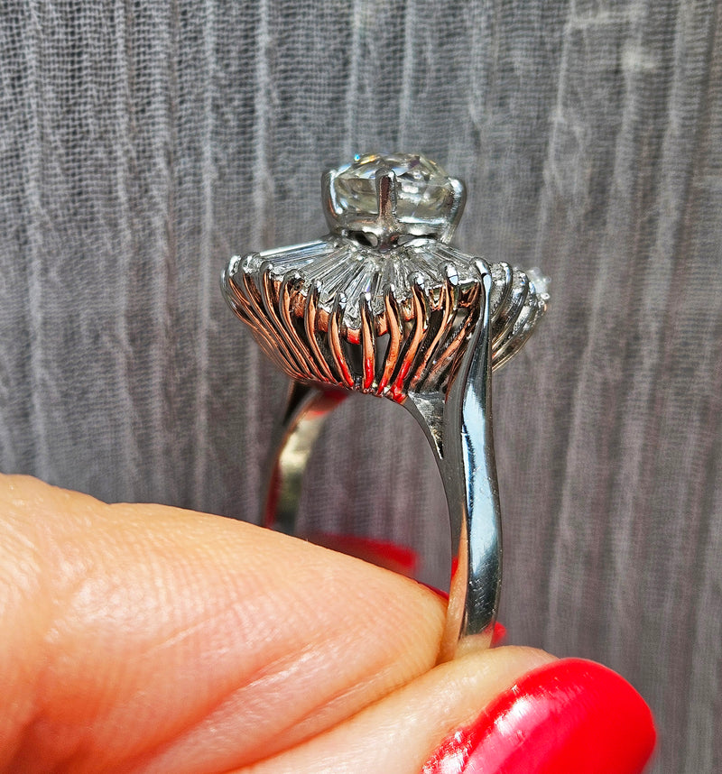 Vintage Estate GIA 4.06ct Old European Cut Diamond Ballerina Cocktail Platinum Ring