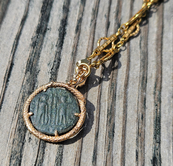 Serpent & Ancient Roman 4th Century AD Constantius II Coin The Custom 14k Gold Pendant From Imperium Coins Collection