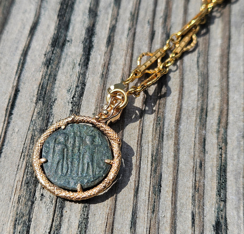 Serpent & Ancient Roman 4th Century AD Constantius II Coin The Custom 14k Gold Pendant From Imperium Coins Collection