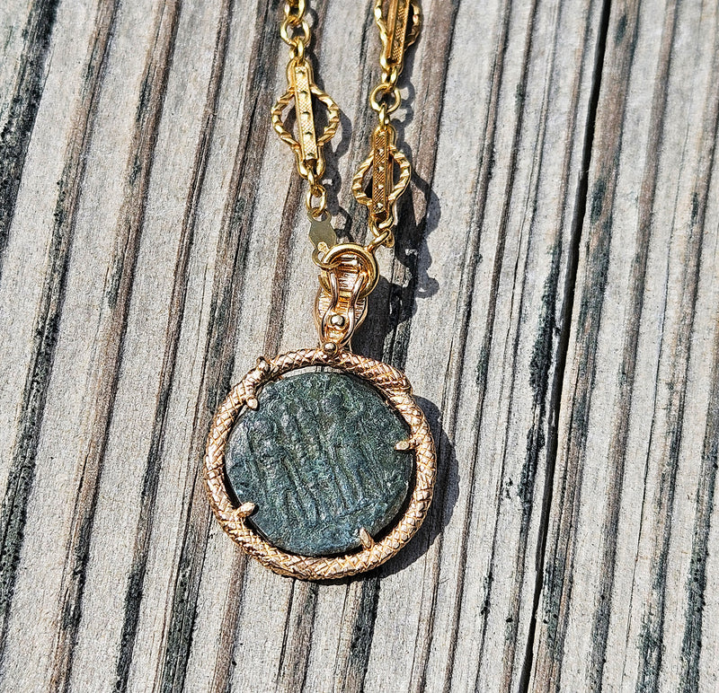 Serpent & Ancient Roman 4th Century AD Constantius II Coin The Custom 14k Gold Pendant From Imperium Coins Collection
