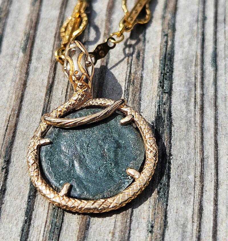 Serpent & Ancient Roman 4th Century AD Constantius II Coin The Custom 14k Gold Pendant From Imperium Coins Collection