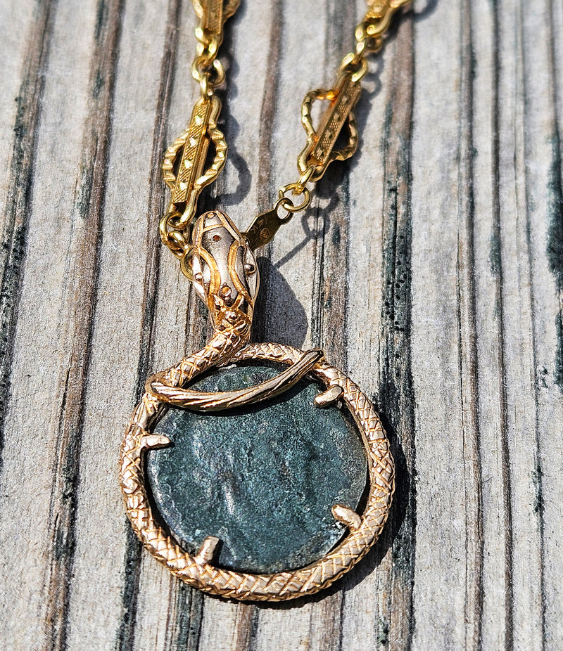 Serpent & Ancient Roman 4th Century AD Constantius II Coin The Custom 14k Gold Pendant From Imperium Coins Collection