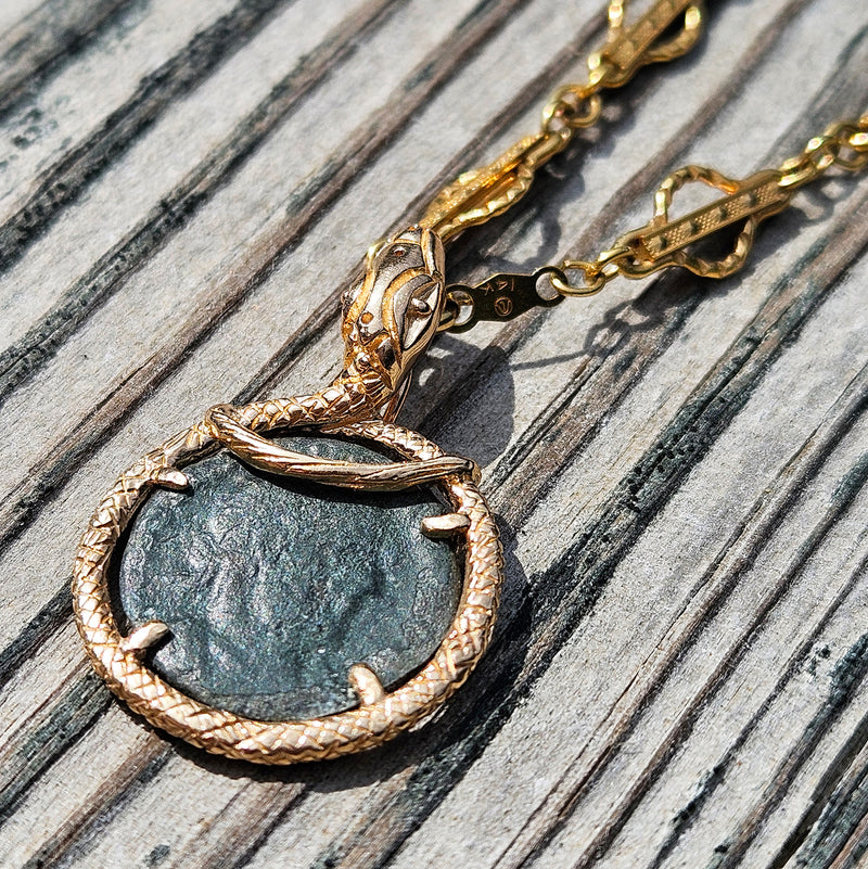 Serpent & Ancient Roman 4th Century AD Constantius II Coin The Custom 14k Gold Pendant From Imperium Coins Collection