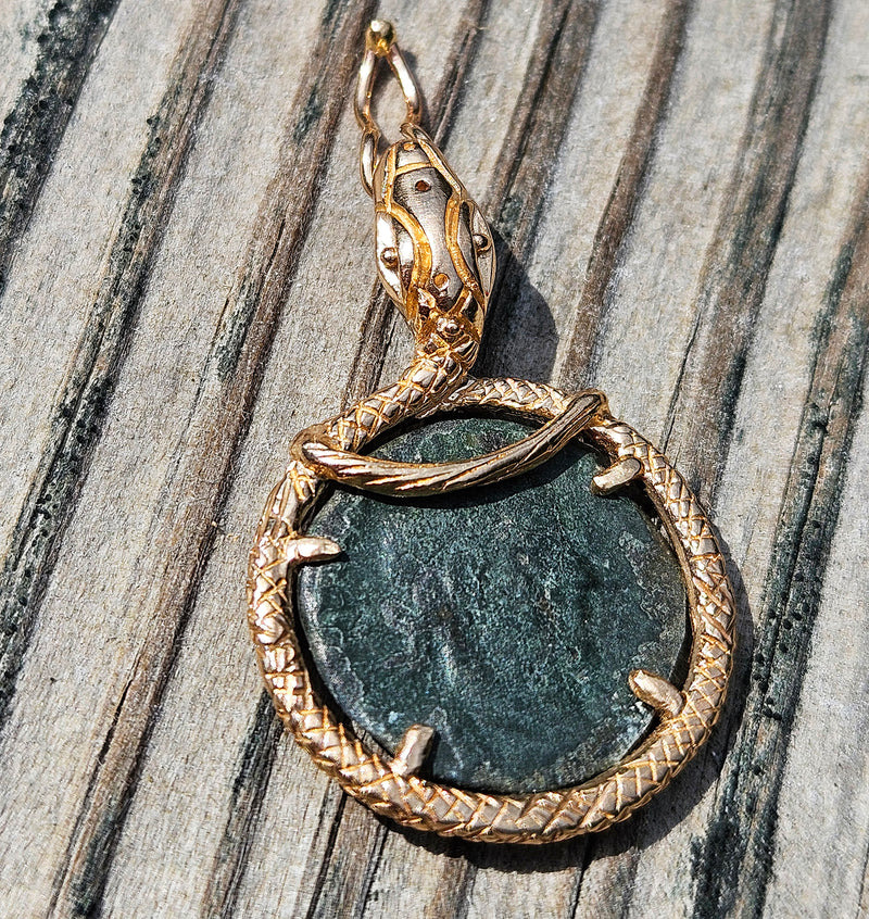 Serpent & Ancient Roman 4th Century AD Constantius II Coin The Custom 14k Gold Pendant From Imperium Coins Collection