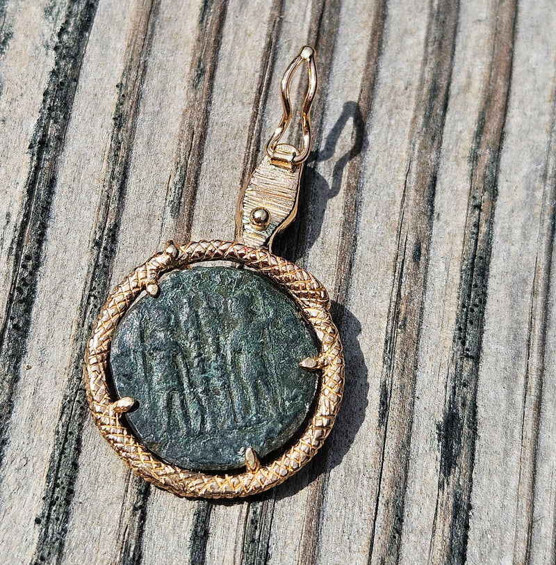 Serpent & Ancient Roman 4th Century AD Constantius II Coin The Custom 14k Gold Pendant From Imperium Coins Collection