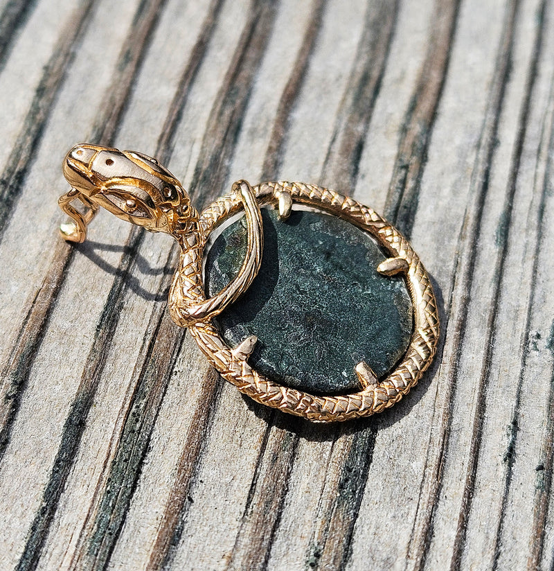 Serpent & Ancient Roman 4th Century AD Constantius II Coin The Custom 14k Gold Pendant From Imperium Coins Collection