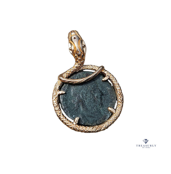 Serpent & Ancient Roman 4th Century AD Constantius II Coin The Custom 14k Gold Pendant From Imperium Coins Collection
