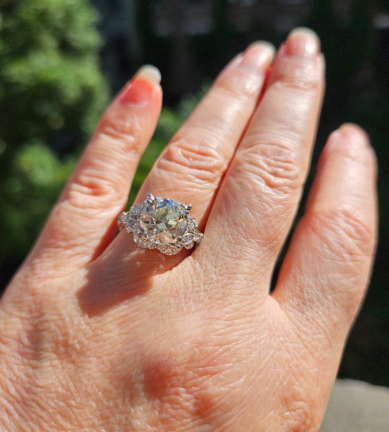 Art Deco GIA 3.34ctw Old EUROPEAN Cut Diamond Engagement Vintage Platinum Ring , Circa 1930