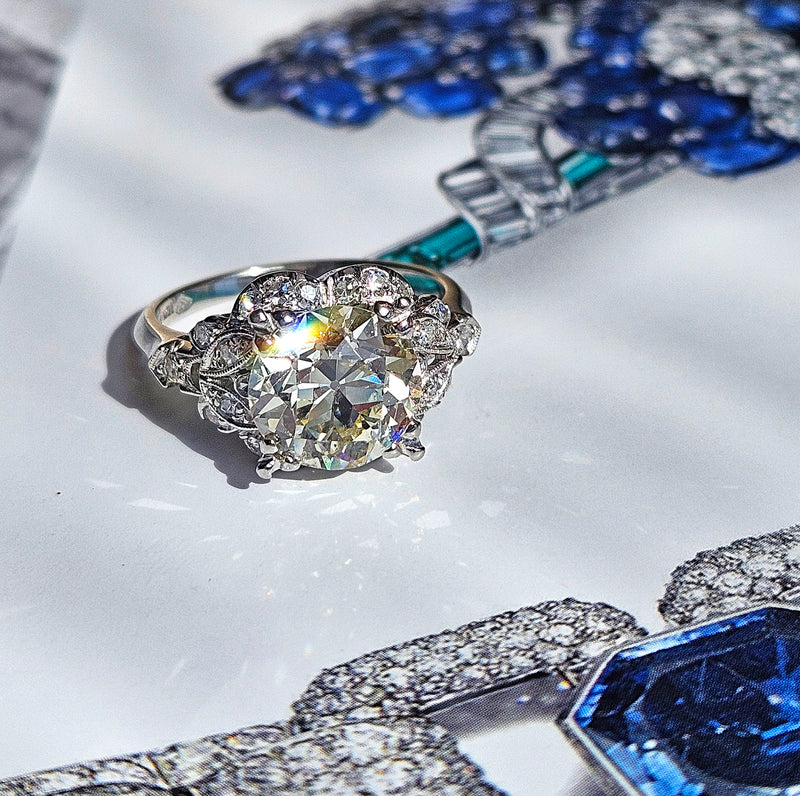 Art Deco GIA 3.34ctw Old EUROPEAN Cut Diamond Engagement Vintage Platinum Ring , Circa 1930