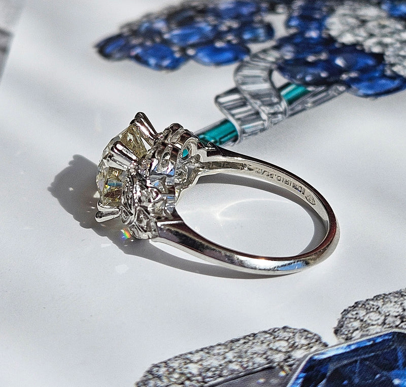 Art Deco GIA 3.34ctw Old EUROPEAN Cut Diamond Engagement Vintage Platinum Ring , Circa 1930