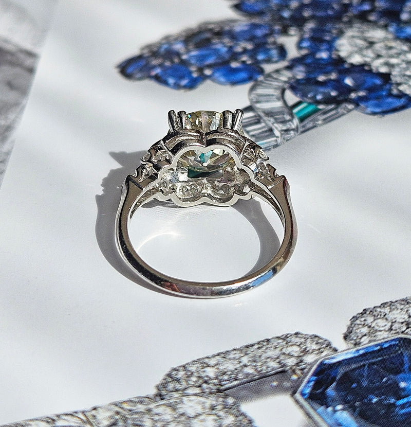 Art Deco GIA 3.34ctw Old EUROPEAN Cut Diamond Engagement Vintage Platinum Ring , Circa 1930