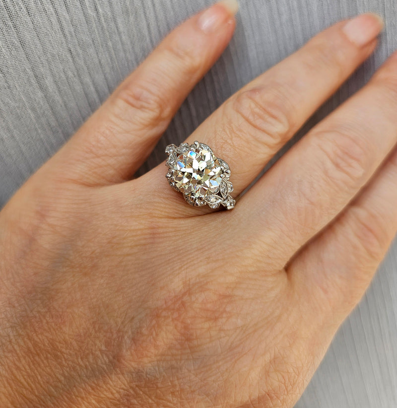 Art Deco GIA 3.34ctw Old EUROPEAN Cut Diamond Engagement Vintage Platinum Ring , Circa 1930