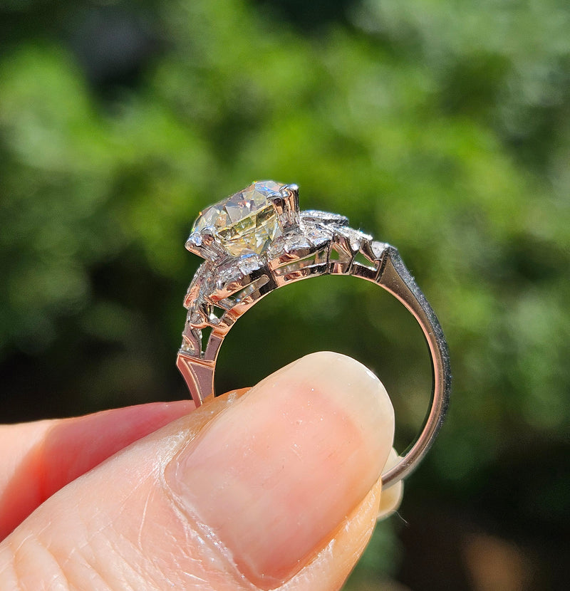 Art Deco GIA 3.34ctw Old EUROPEAN Cut Diamond Engagement Vintage Platinum Ring , Circa 1930