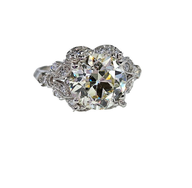 Art Deco GIA 3.34ctw Old EUROPEAN Cut Diamond Engagement Vintage Platinum Ring , Circa 1930