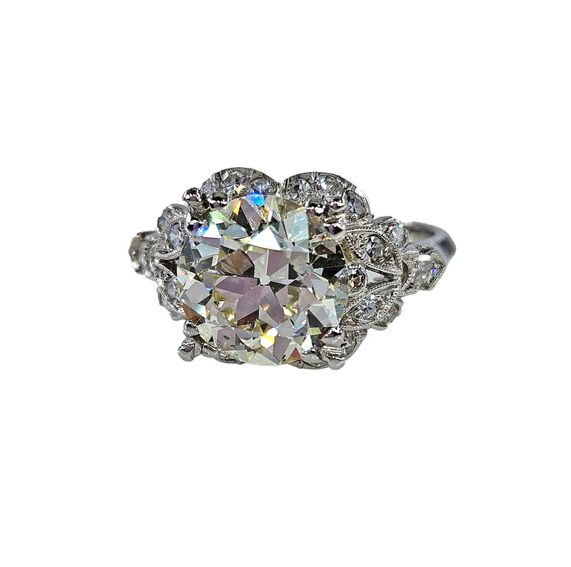 Art Deco GIA 3.34ctw Old EUROPEAN Cut Diamond Engagement Vintage Platinum Ring , Circa 1930