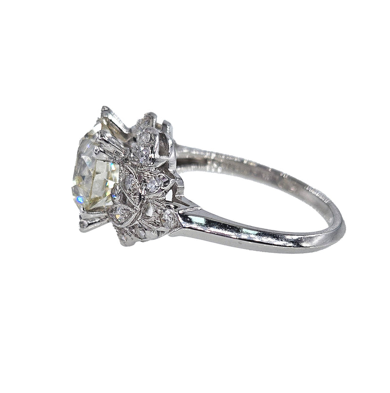 Art Deco GIA 3.34ctw Old EUROPEAN Cut Diamond Engagement Vintage Platinum Ring , Circa 1930