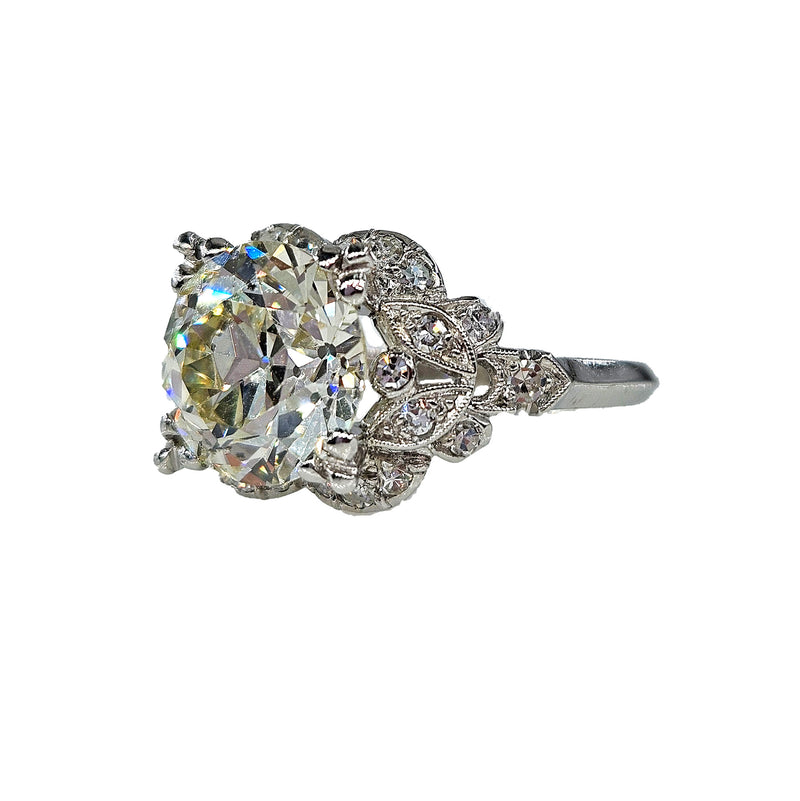 Art Deco GIA 3.34ctw Old EUROPEAN Cut Diamond Engagement Vintage Platinum Ring , Circa 1930