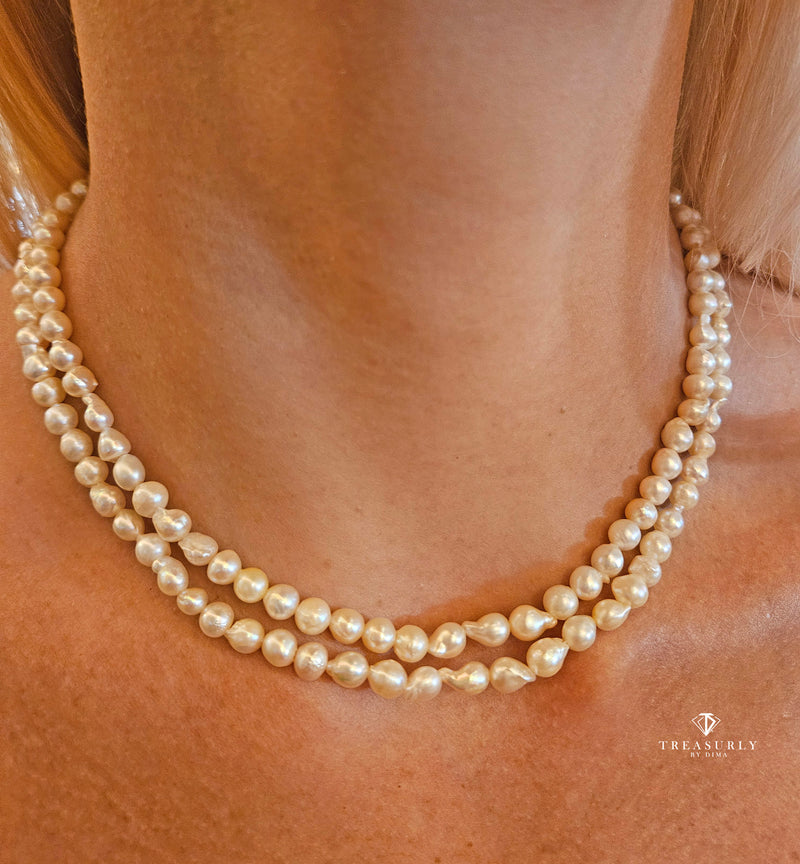 GIA 2-Strand Akoya Baroque Japanese Pearl 14K White Gold Vintage Necklace; Multi Strand Pearl Necklace