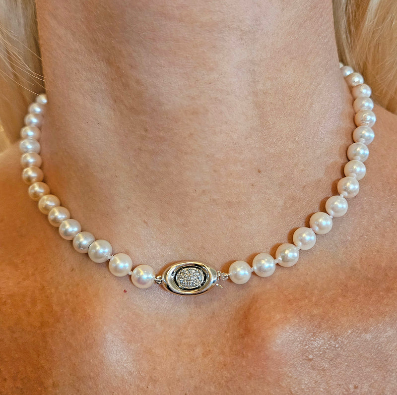 Long 26 3/4" Convertible Diamond Akoya Cultured Japanese 7mm PEARL 14K Gold Vintage NECKLACE