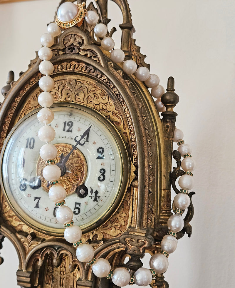 Vintage 14K Gold Cultured 10-15mm Pearl Necklace Emerald Rondelles Mabe Pearl Clasp 20"