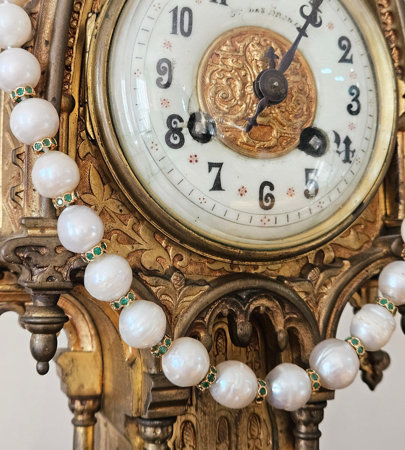 Vintage 14K Gold Cultured 10-15mm Pearl Necklace Emerald Rondelles Mabe Pearl Clasp 20"