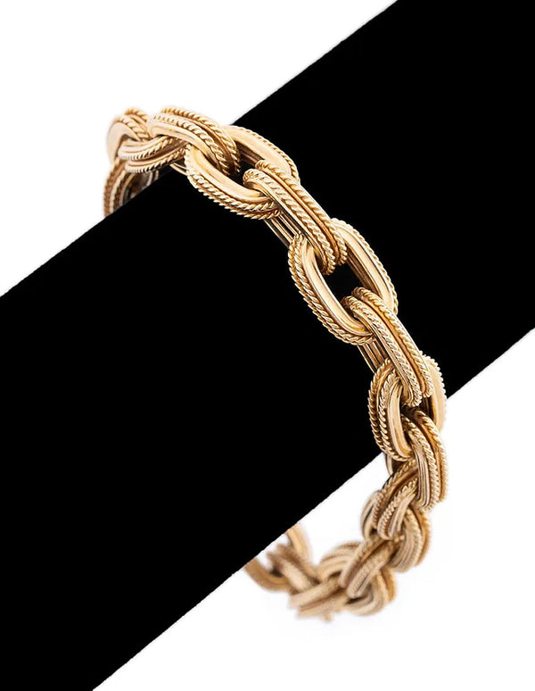 14k Big Chunky Italian "HWC" Vintage Yellow Gold Link Bracelet 25.8gr