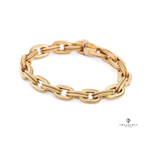 14k Big Chunky Italian "HWC" Vintage Yellow Gold Link Bracelet 25.8gr