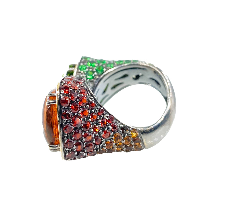 Fashion 8.69ctw Multi Gemstones and Diamond 18K White Gold Twin Crossover Ring