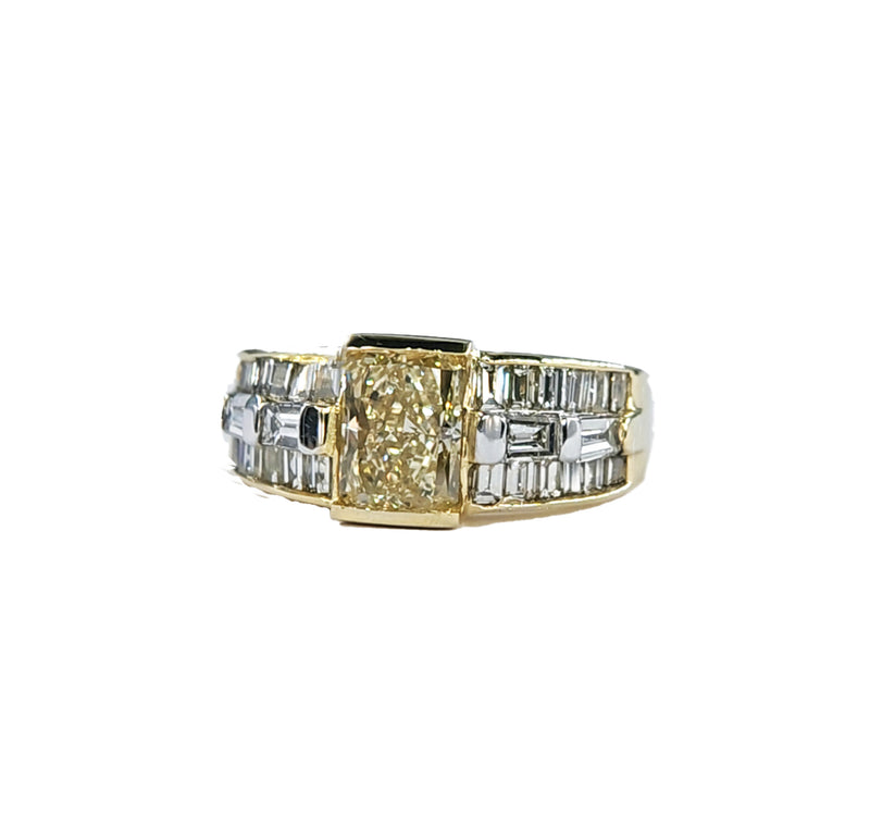 Vintage GIA 4.0ctw Natural YELLOW Radiant Cut Diamond Wedding 18KY Gold Ring