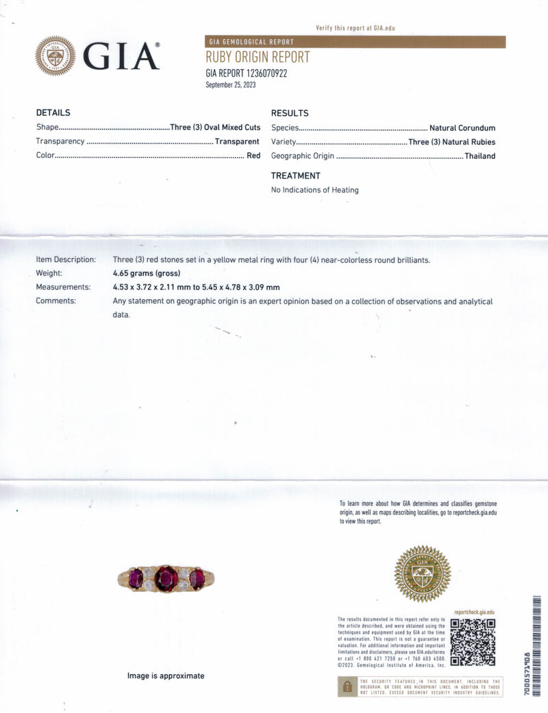 English GIA "NO HEAT" Vintage 2.20ct Pigeon Blood Red Ruby Trilogy Diamond 18k Gold Ring