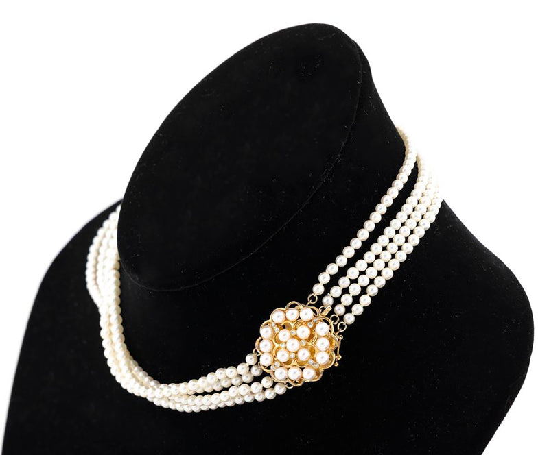 GIA 4-Strand Saltwater Akoya Japanese Pearl Diamond 14K Yellow Gold Vintage Necklace