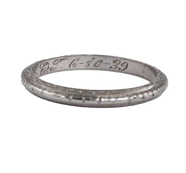 1939 Art Deco Slim Wedding Anniversary Platinum Band Ring